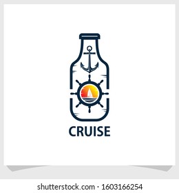 cruise and bottle vintage logo design vector