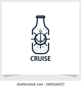 cruise and bottle vintage logo design vector