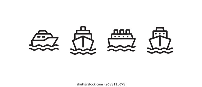 Conjunto de ícones de cruzeiro e navio de carga Vetor
