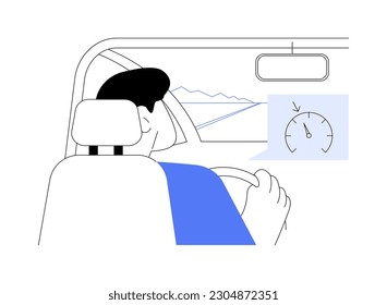 Cruise control abstract concept vector illustration. Man driving a car and launching cruise control, personal transport, riding on a highway, tempomat system, motor vehicle abstract metaphor.