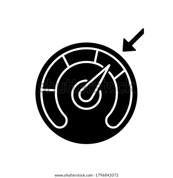Cruise control black glyph icon. Smart car\
speed regulation system silhouette symbol on white space. Modern\
technology for drivers safety. Speed gauge, speedometer vector\
isolated illustration