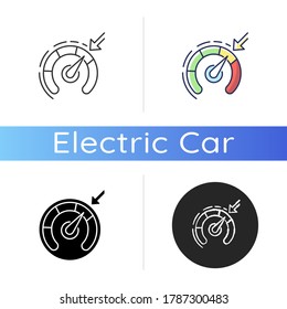 Cruise control icon. Linear black and RGB color styles. Smart car speed regulation system. Modern technology for drivers safety. Speed gauge, speedometer isolated vector illustrations