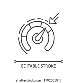 Cruise control linear icon. Smart car speed regulation system thin line customizable illustration. Contour symbol. Speed gauge, speedometer vector isolated outline drawing. Editable stroke