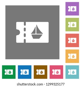 cruise discount coupon flat icons on simple color square backgrounds