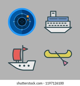 cruise icon set. vector set about ship, sailboat, boat and radar icons set.