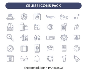 Cruise Icon Or Symbol Set In Blue Line Art On White Background.
