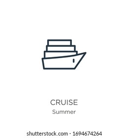 Cruise icon. Thin linear cruise outline icon isolated on white background from summer collection. Line vector sign, symbol for web and mobile