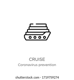 Cruise icon. Thin linear cruise outline icon isolated on white background from Coronavirus Prevention collection. Modern line vector sign, symbol, stroke for web and mobile