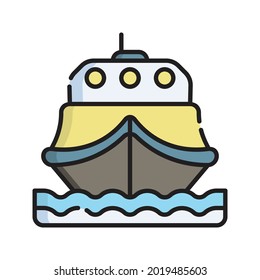 Cruise Icon Vector Illustration. Flat Outline Cartoon. Travel and Tourism Icon Concept Isolated Premium Vector
