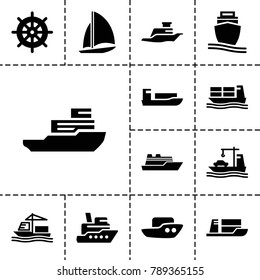 Cruise icons. set of 13 editable filled cruise icons such as boat, helm, ship, cargo ship