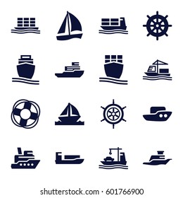 cruise icons set. Set of 16 cruise filled icons such as boat, helm, cargo ship, ship, lifebuoy