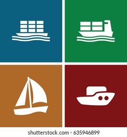 Cruise icons set. set of 4 cruise filled icons such as boat, cargo ship