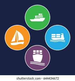 Cruise icons set. set of 4 cruise filled icons such as cargo ship, boat