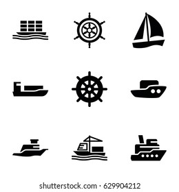 Cruise icons set. set of 9 cruise filled icons such as boat, helm, cargo ship, ship