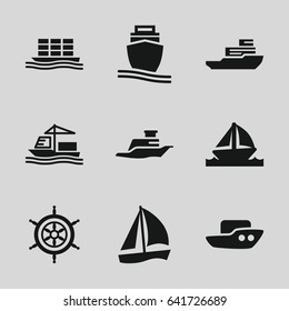 Cruise icons set. set of 9 cruise filled icons such as boat, cargo ship, ship, helm