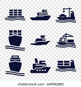 Cruise icons set. set of 9 cruise filled icons such as cargo ship, ship
