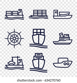 Cruise icons set. set of 9 cruise outline icons such as boat, cargo ship, helm
