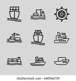 Cruise icons set. set of 9 cruise outline icons such as boat, helm, cargo ship