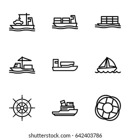 Cruise icons set. set of 9 cruise outline icons such as cargo ship, boat, lifebuoy, helm