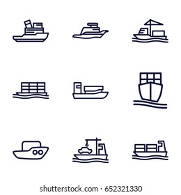 Cruise icons set. set of 9 cruise outline icons such as boat, cargo ship