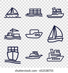Cruise icons set. set of 9 cruise outline icons such as boat, cargo ship, ship