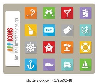 Cruise icons set in flat design with long shadow