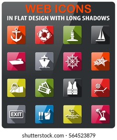 cruise icons set in flat design with long shadow