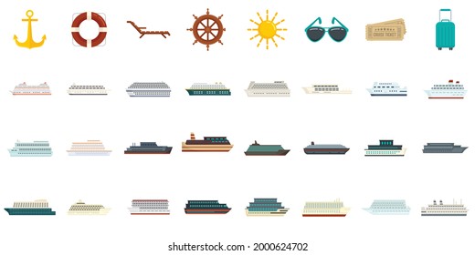 Cruise icons set. Flat set of cruise vector icons isolated on white background