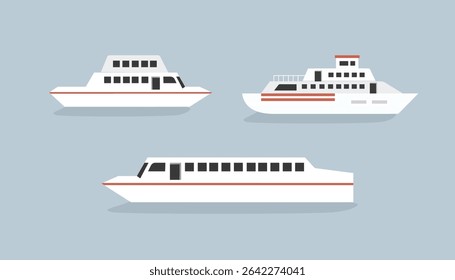 Ilustração de cruzeiro. Remeter clip art. Coleção de barcos. Conjunto de cruzeiro.