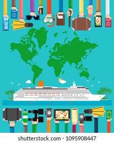 Cruise lainer travel flat design with map land.Vector illustration