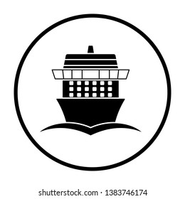 Cruise liner icon front view. Thin Circle Stencil Design. Vector Illustration.