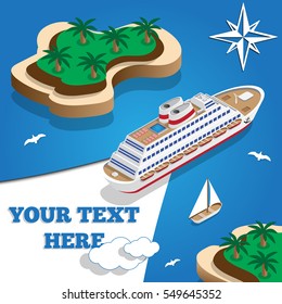 Cruise liner in the lagoon. Isometric. Vector illustration.