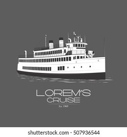 Cruise liner motor ship logo badge label on grey background. Vector. Editable