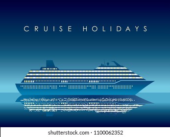 Cruise liner at night, vector illustration.