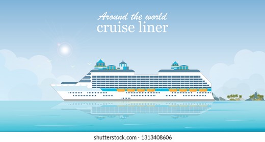 Buque de pasajeros de línea de crucero, Voyage Sea, Ocean travel visual vector ilustración.