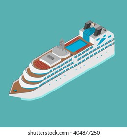 Cruise liner at sea.Flat isometric vector illustration