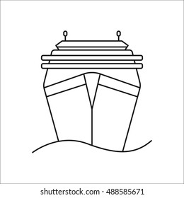 Cruise liner ship front sign line symbol icon on background