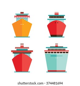Cruise liner ship icon set Sea Ocean travel vacation concept