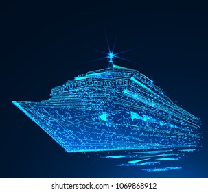 Cruise liner ship. Low poly vector illustration. Vacation, travel, holidays concept. 