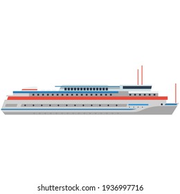 Cruise liner ship vector. Ocean boat illustration for sea travel and vacation. Flat passenger luxury vessel icon isolated on white background. Water transport and tourism