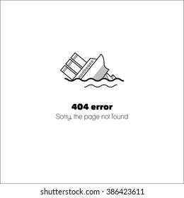 The cruise liner sinks at collision with an iceberg and message Sorry, the page not found. Error 404