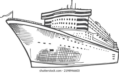 Cruise liner sketch. Hand drawn passenger ship