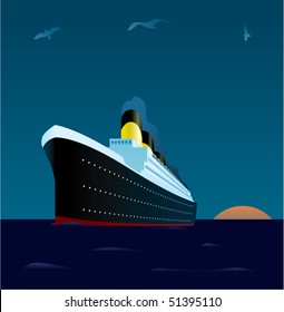 cruise liner at sunset