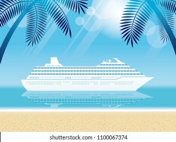 Cruise liner and tropical resort, vector illustration.
