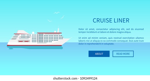 Cruise liner web page design in travelling concept. Advertisement poster offering traveling on steamer by sea or ocean vector illustration