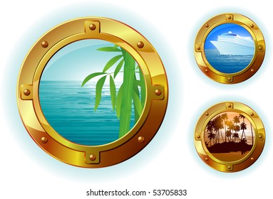 Cruise liner window. Vector.