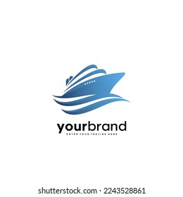 Cruise logo design template. Cruise ship logo design concept on blue sea. Types of logos for shipping companies