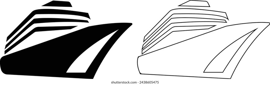 cruise logo vector set isolated on transparent background, Ships, boats, cargo, logistics, transportation and shipping icons Cruise ship logo design. Black silhouette of marine vehicles Clipart image.