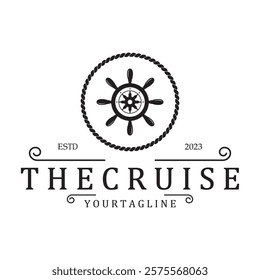 The cruise logo,ship steering logo, boat, yacht, rope, maritime, anchor. Logo for business, sailor, sailing, tourism