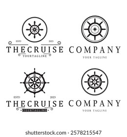 The cruise logo,ship steering logo, boat, yacht, rope, maritime, anchor. Logo for business, sailor, sailing, tourism